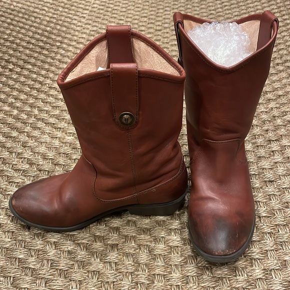 FRYE BOYS YOUTH MELISSA BUTTON LEATHER COWBOY WESTERN BOOT BROWN - Picture 1 of 7